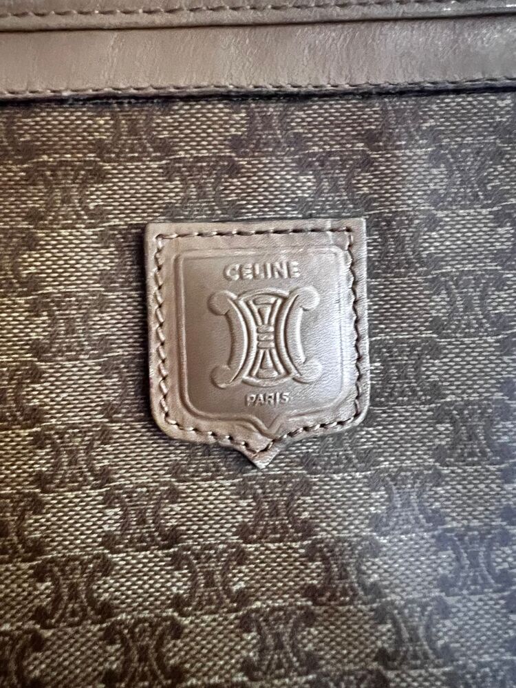Celine Triomphe Monogram Clutch Bag Brown Vintage Women's Handbag - Picture 3 of 10